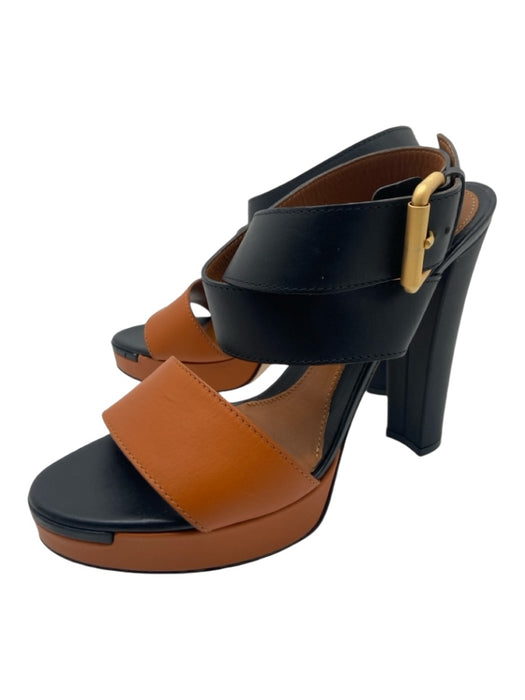 Fendi Shoe Size 39 Black & Brown Leather Ankle Strap Open Toe Block heel Sandals Black & Brown / 39