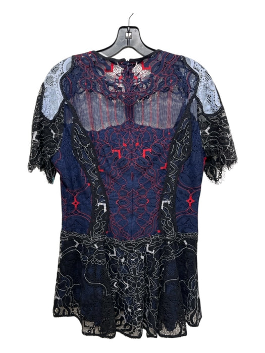 Jonathan Simkhai Size 10 Navy & Multi Nylon Blend Lace Overlay Zip Back Top Navy & Multi / 10