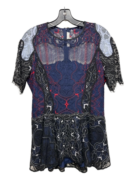 Jonathan Simkhai Size 10 Navy & Multi Nylon Blend Lace Overlay Zip Back Top Navy & Multi / 10