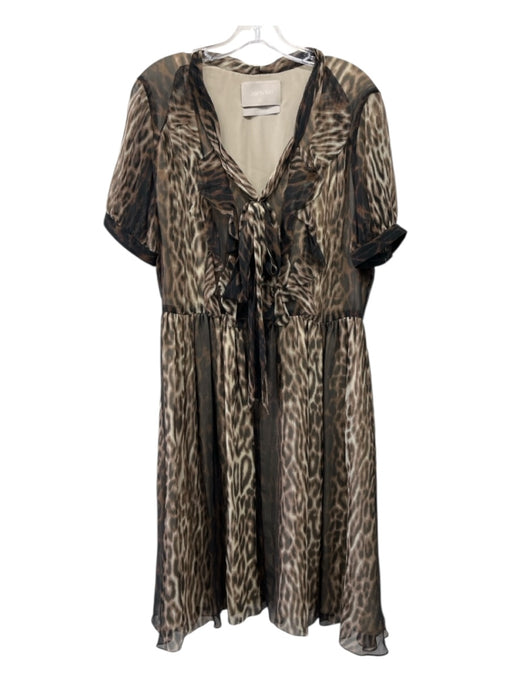 Jason Wu Size 6 Brown & Tan Silk V Neck Button Front Tie Detail Dress Brown & Tan / 6
