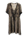 Jason Wu Size 6 Brown & Tan Silk V Neck Button Front Tie Detail Dress Brown & Tan / 6