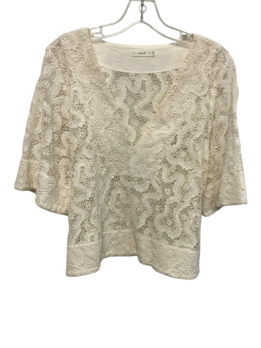 A.L.C. Size 10 White Cotton V Neck Crochet Lace Top White / 10