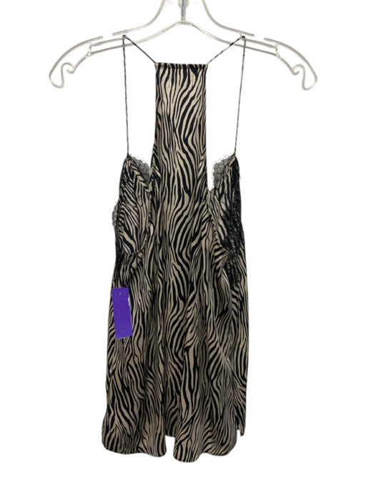 Cami NYC Size L White & Black Silk Lace Scalloped Sleeveless Zebra Print Top White & Black / L