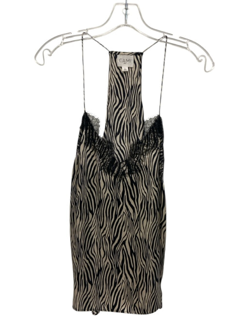 Cami NYC Size L White & Black Silk Lace Scalloped Sleeveless Zebra Print Top White & Black / L