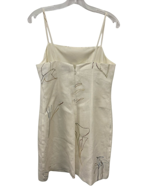 Theory Size 10 Cream & Multi Linen Sleeveless Graphic Print Back Zip Mini Dress Cream & Multi / 10