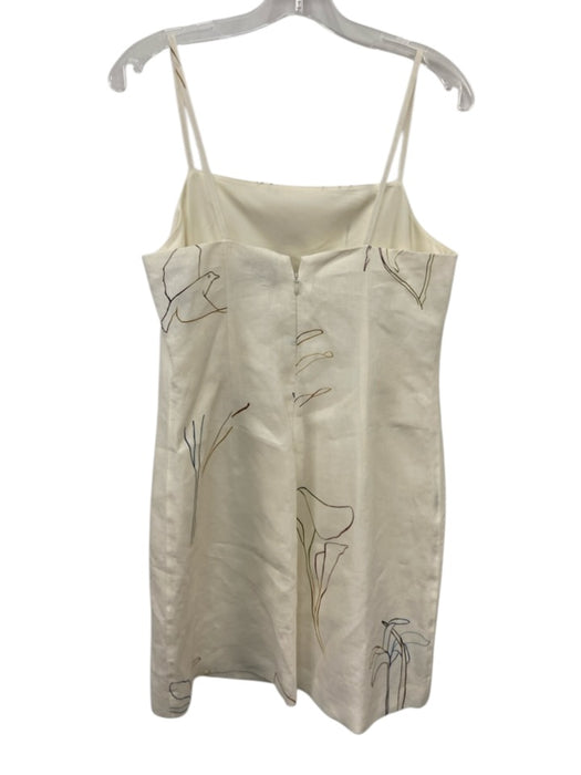 Theory Size 10 Cream & Multi Linen Sleeveless Graphic Print Back Zip Mini Dress Cream & Multi / 10