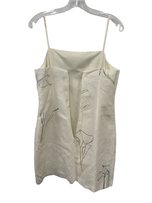 Theory Size 10 Cream & Multi Linen Sleeveless Graphic Print Back Zip Mini Dress Cream & Multi / 10
