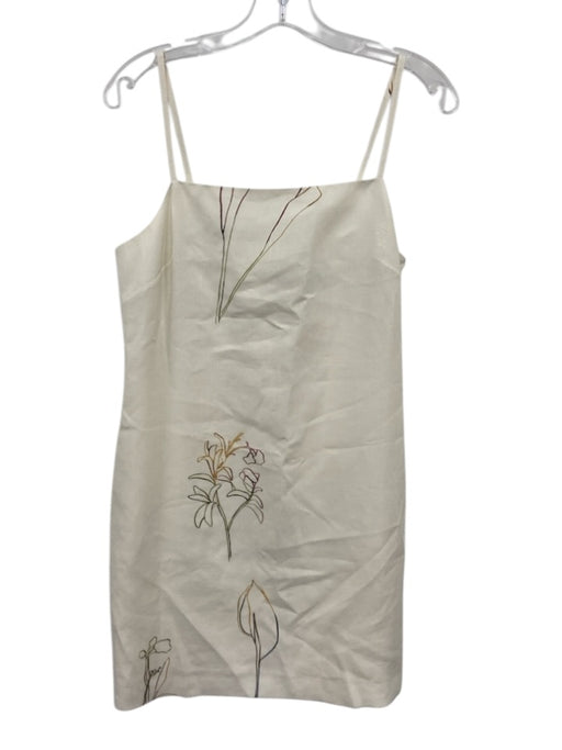Theory Size 10 Cream & Multi Linen Sleeveless Graphic Print Back Zip Mini Dress Cream & Multi / 10