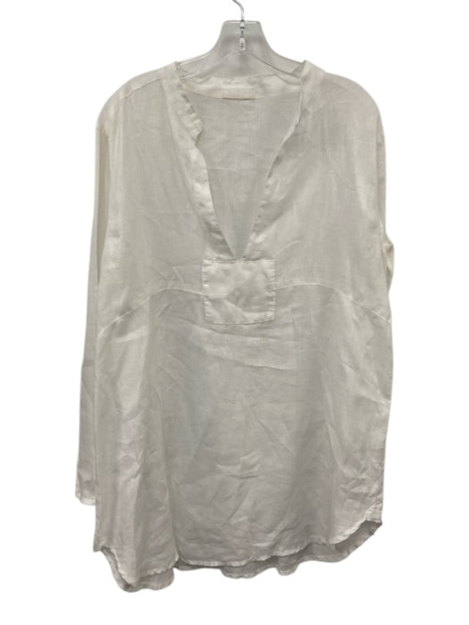 CP Shades Size M White Linen Split V Neck Dress White / M