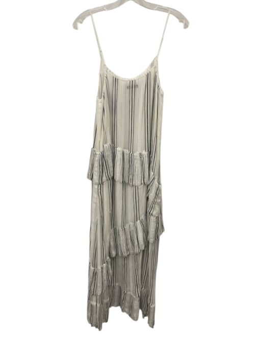ATM Size L White & Black Cotton Tiered Striped Sleeveless Raw Edge Dress White & Black / L