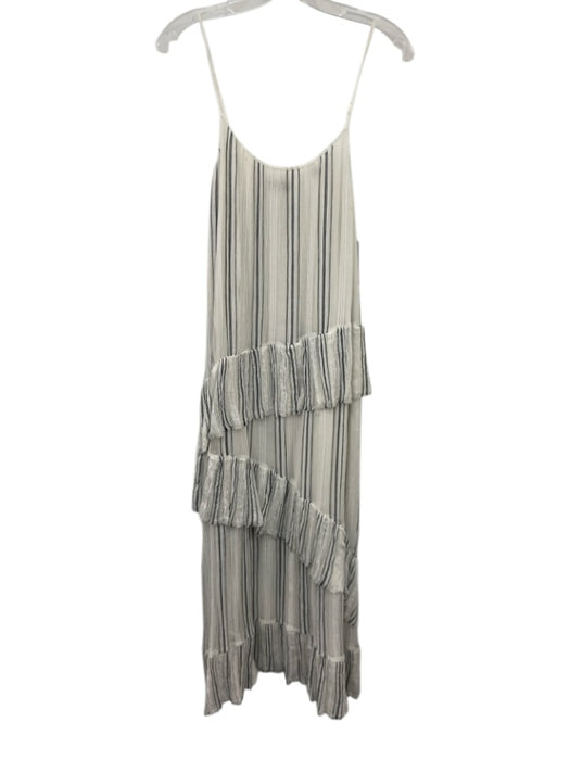 ATM Size L White & Black Cotton Tiered Striped Sleeveless Raw Edge Dress White & Black / L