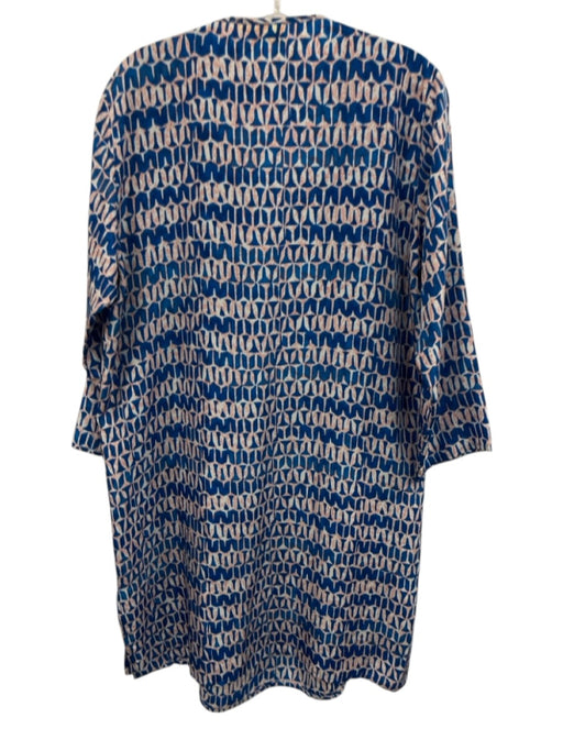 Roberta Roller Rabbit Size L Blue & White Silk Split V Neck All Over Print Dress Blue & White / L