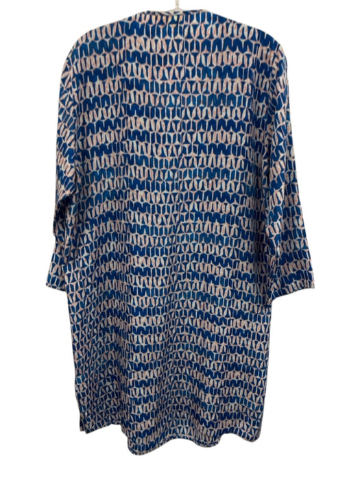 Roberta Roller Rabbit Size L Blue & White Silk Split V Neck All Over Print Dress Blue & White / L