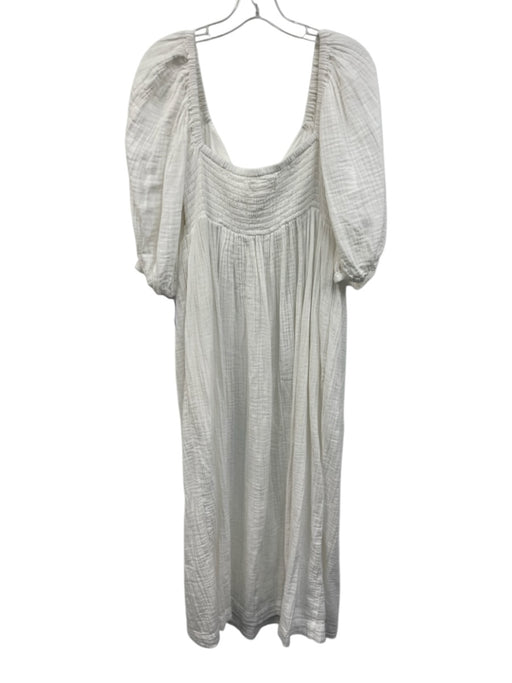 Mara Hoffman Size L White Cotton Tie Detail smocked Side Pockets Gauze Dress White / L