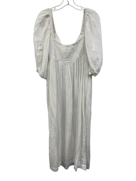Mara Hoffman Size L White Cotton Tie Detail smocked Side Pockets Gauze Dress White / L