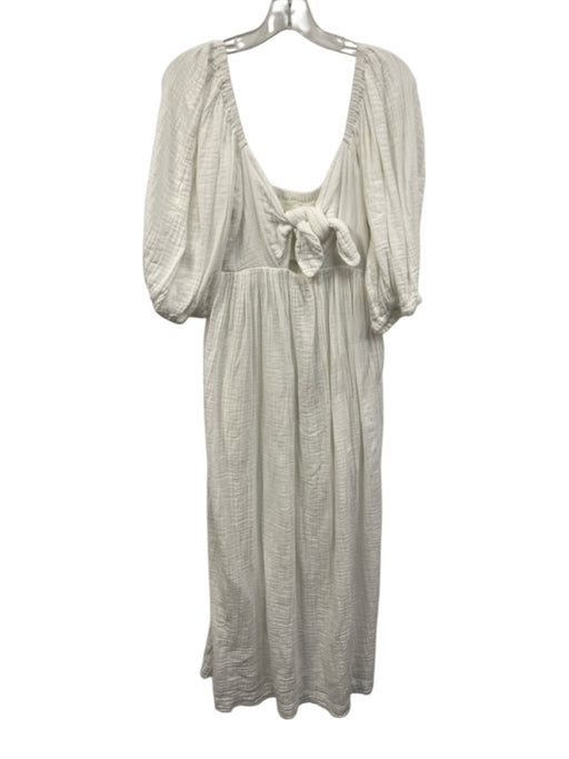 Mara Hoffman Size L White Cotton Tie Detail smocked Side Pockets Gauze Dress White / L
