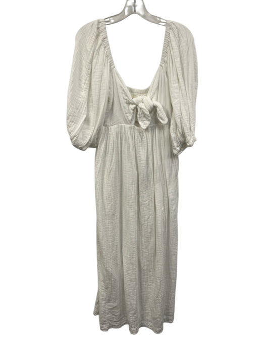 Mara Hoffman Size L White Cotton Tie Detail smocked Side Pockets Gauze Dress White / L