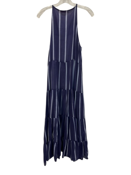 Oliphant Size XL Blue Multi Cotton Tassel Ties Halter Neck Striped Tiered Dress Blue Multi / XL