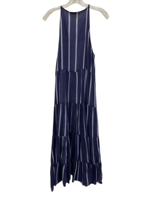 Oliphant Size XL Blue Multi Cotton Tassel Ties Halter Neck Striped Tiered Dress Blue Multi / XL