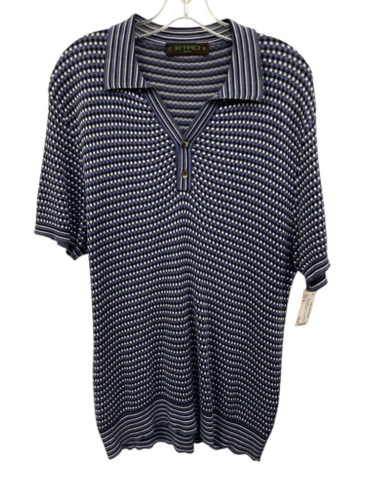 Etro Size XL Blue & Multi Cotton All Over Print Polo Men's Short Sleeve Blue & Multi / XL