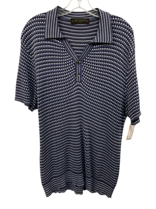 Etro Size XL Blue & Multi Cotton All Over Print Polo Men's Short Sleeve Blue & Multi / XL