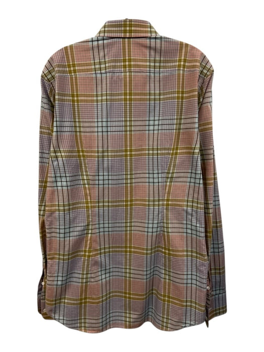 Prada Size 16.5 Pink & Multi Cotton Plaid Button Down Men's Long Sleeve Shirt Pink & Multi / 16.5