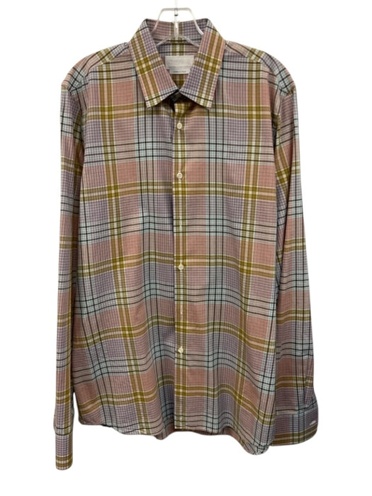 Prada Size 16.5 Pink & Multi Cotton Plaid Button Down Men's Long Sleeve Shirt Pink & Multi / 16.5