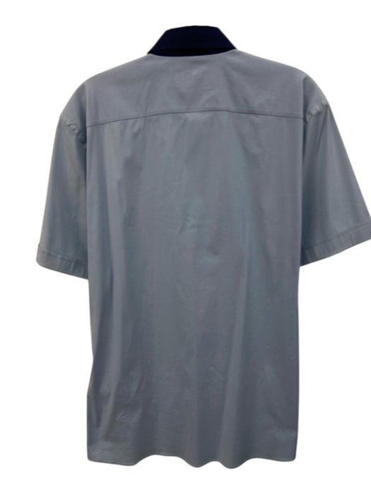 Prada Size 17 Blue Cotton Button Down Men's Short Sleeve Blue / 17