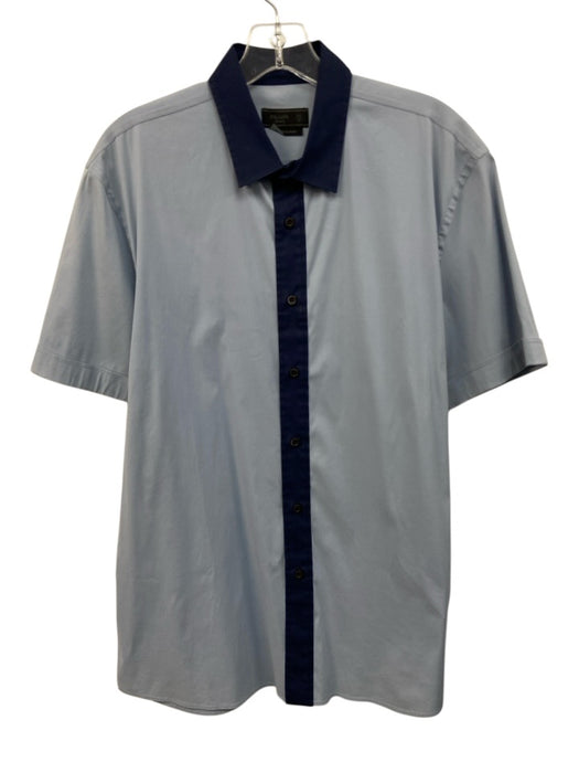 Prada Size 17 Blue Cotton Button Down Men's Short Sleeve Blue / 17