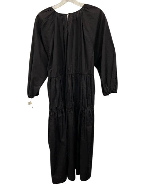 Zara Size S Black Cotton Keyhole Back Long Balloon Sleeve Maxi Dress Black / S