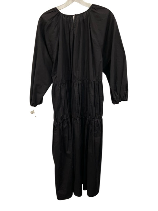 Zara Size S Black Cotton Keyhole Back Long Balloon Sleeve Maxi Dress Black / S