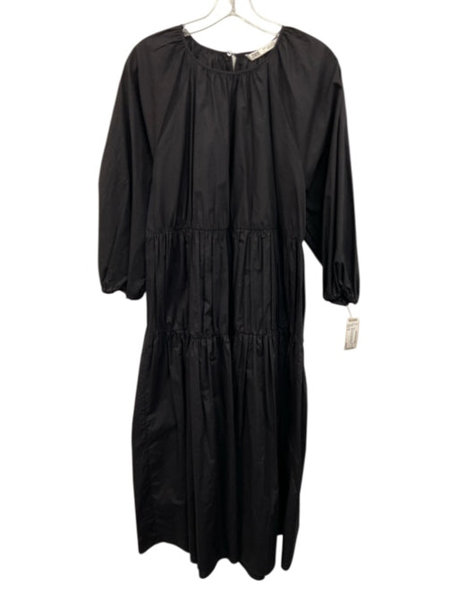 Zara Size S Black Cotton Keyhole Back Long Balloon Sleeve Maxi Dress Black / S