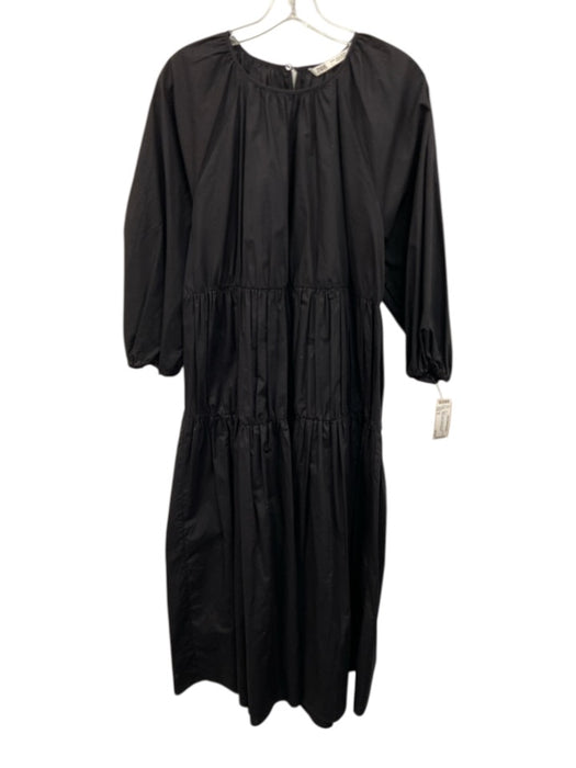 Zara Size S Black Cotton Keyhole Back Long Balloon Sleeve Maxi Dress Black / S
