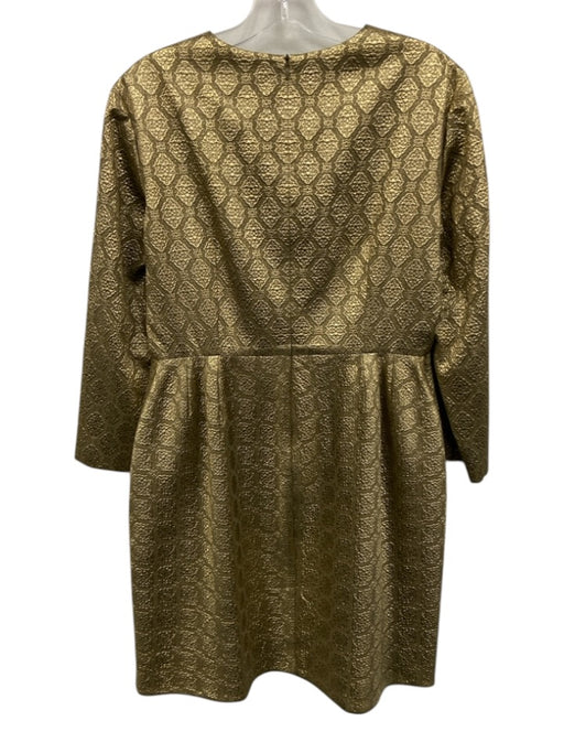 Stella McCartney Size 42 Gold Acetate Zip Back Knee Length Long Sleeve Dress Gold / 42