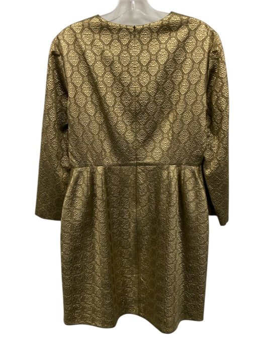 Stella McCartney Size 42 Gold Acetate Zip Back Knee Length Long Sleeve Dress Gold / 42