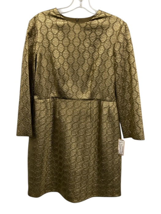 Stella McCartney Size 42 Gold Acetate Zip Back Knee Length Long Sleeve Dress Gold / 42