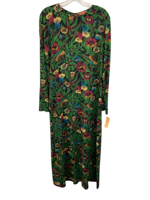 La Double J Size XL Green & Multi Viscose Blend Zip Back Long Sleeve swing Dress Green & Multi / XL