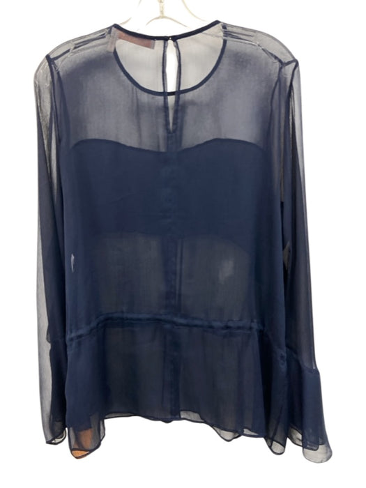 SeeByChloe Size Est XS Navy No Fabric Tag Sheer Long Sleeve Ruffles Top Navy / Est XS