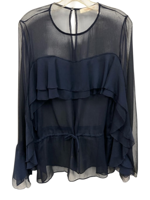 SeeByChloe Size Est XS Navy No Fabric Tag Sheer Long Sleeve Ruffles Top Navy / Est XS