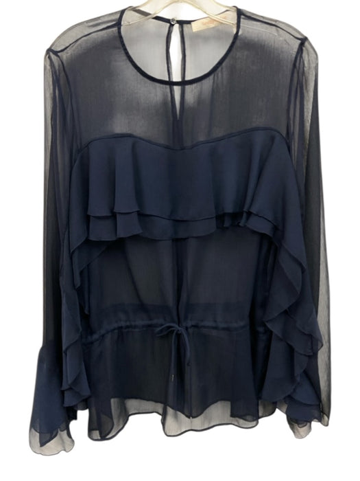 SeeByChloe Size Est XS Navy No Fabric Tag Sheer Long Sleeve Ruffles Top Navy / Est XS