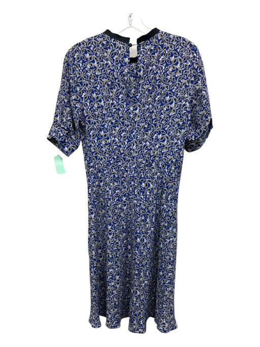 Marni Size 38 Blue & White Silk Abstract Floral Keyhole Back 1/2 Arm Dress Blue & White / 38