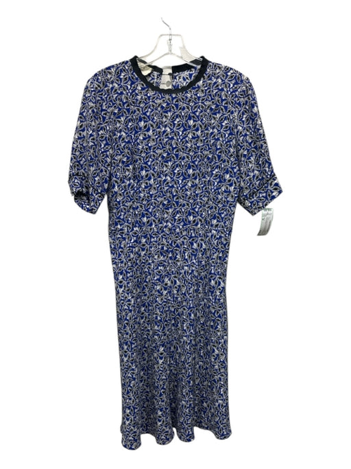 Marni Size 38 Blue & White Silk Abstract Floral Keyhole Back 1/2 Arm Dress Blue & White / 38