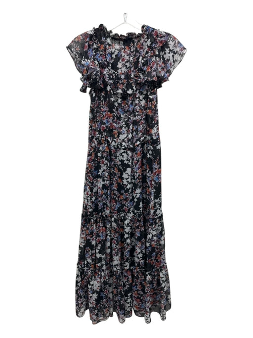 Misa Size XS Black & Multi Viscose Keyhole Front Ruffle Short Sleeve Dress Black & Multi / XS