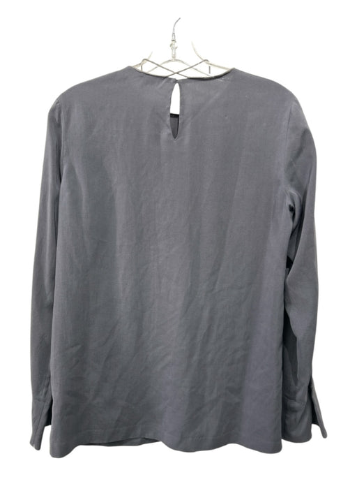 Brunello Cucinelli Size S Gray Silk Beaded Detail Long Sleeve Back Keyhole Top Gray / S