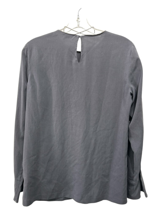 Brunello Cucinelli Size S Gray Silk Beaded Detail Long Sleeve Back Keyhole Top Gray / S