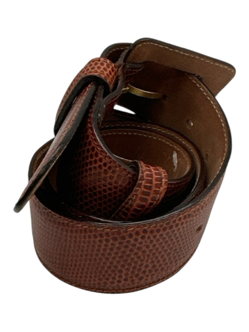 Il Riccio Orange Brown Leather Snake Embossed Gold Hardware Wide Belts Orange Brown / XS