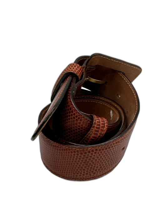 Il Riccio Orange Brown Leather Snake Embossed Gold Hardware Wide Belts Orange Brown / XS