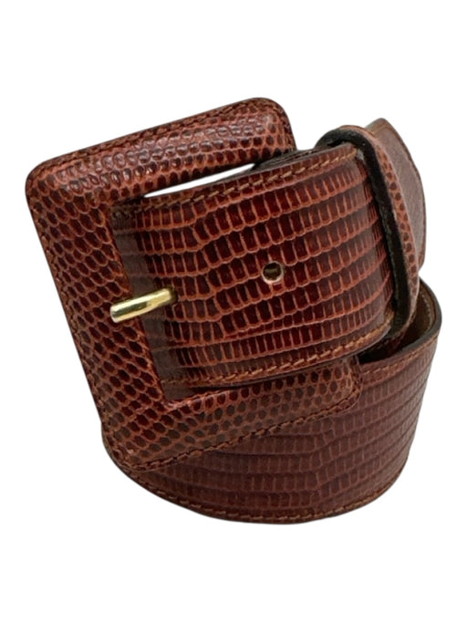 Il Riccio Orange Brown Leather Snake Embossed Gold Hardware Wide Belts Orange Brown / XS