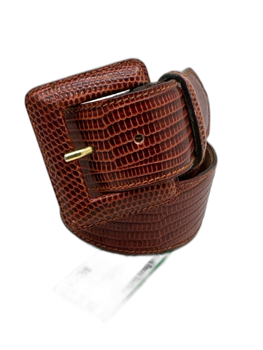 Il Riccio Orange Brown Leather Snake Embossed Gold Hardware Wide Belts Orange Brown / XS