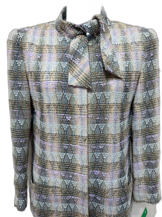 Chanel Size 36 / Small Tan, Aqua & Lavender Wool Blend Neck Tie Boucle Jacket Tan, Aqua & Lavender / 36 / Small